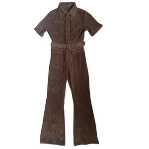 Nasty Gal Jumpsuit Womens 6 Brown Corduroy Flared Flare Belted Short Sleeves NWT